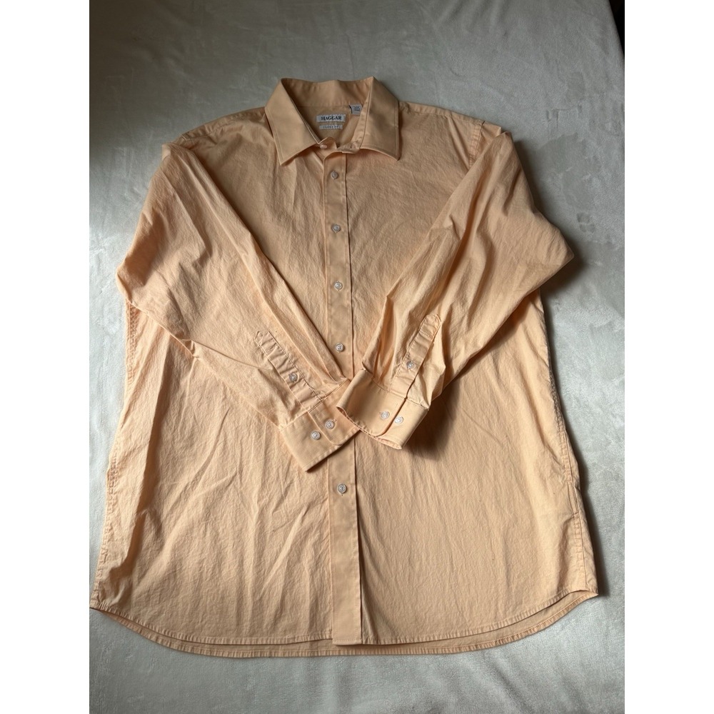 Haggar Mens Classic Fit Cotton Stretch Peach Orange Dress Shirt 17-17.5 34/35